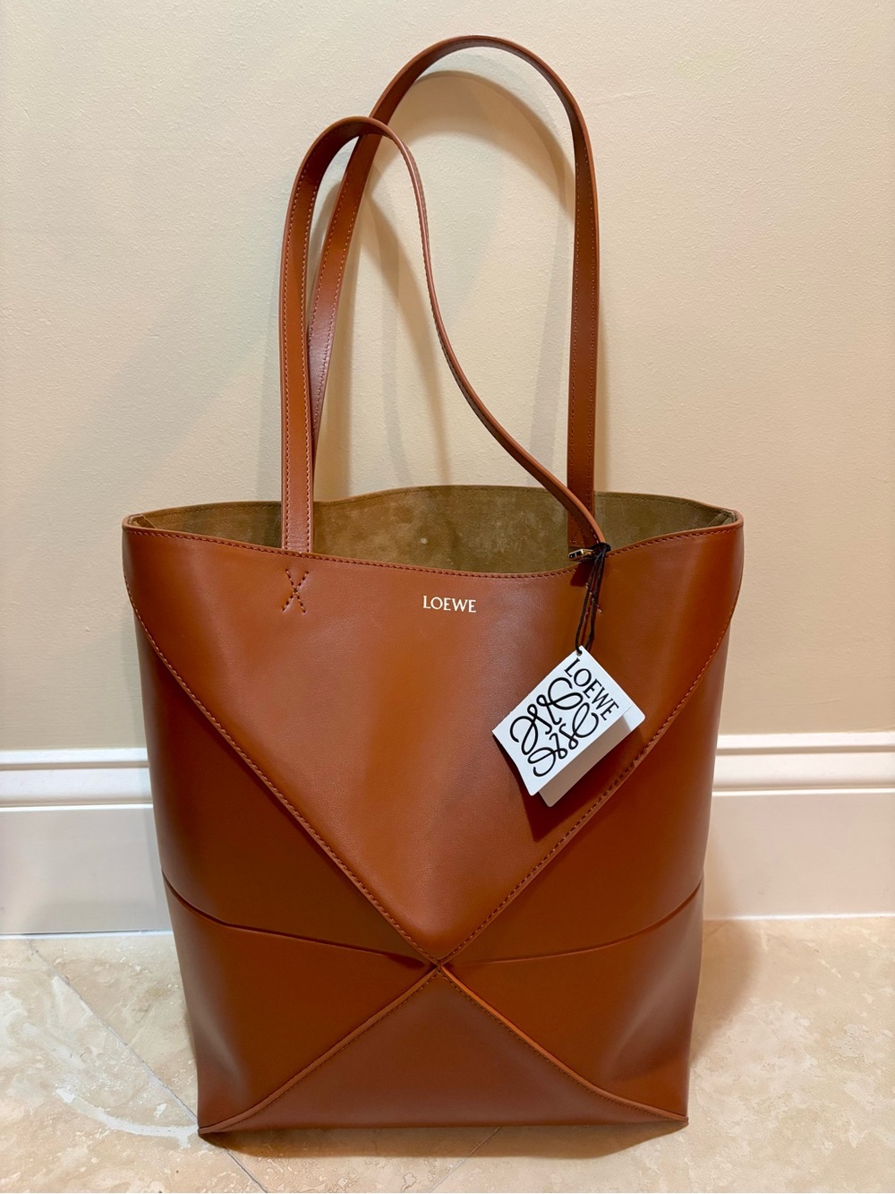 Loewe Medium Puzzle Fold Tote BAG in shiny calfskin - Squirrel NWT